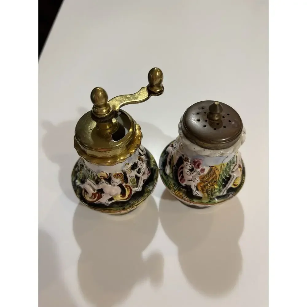 Vintage Macina Temperata Porcelain Pepper Mill & Salt Shaker Made In Italy